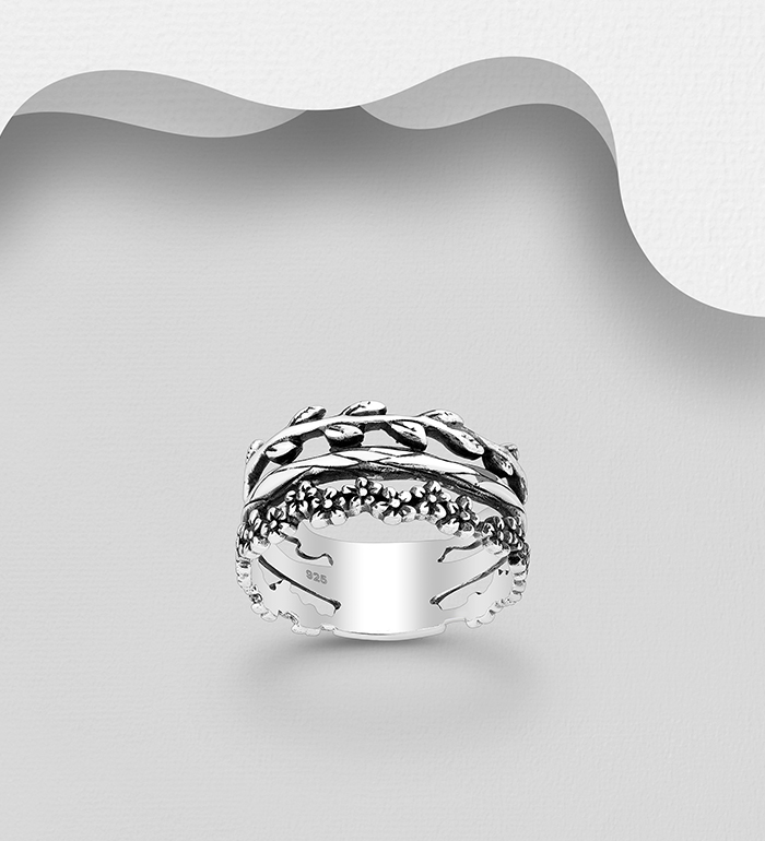Wholesale 925 Sterling Silver Oxidized Flower Ring, Featuring Branch Design - SKU #706-35591