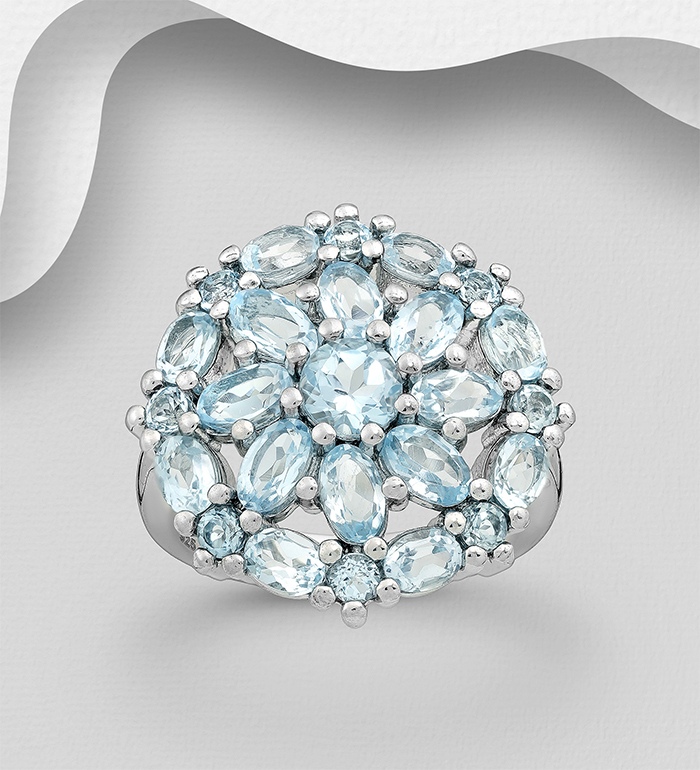 Wholesale 925 Sterling Silver Ring, Decorated with Sky-Blue Topaz - SKU #1181-4759A