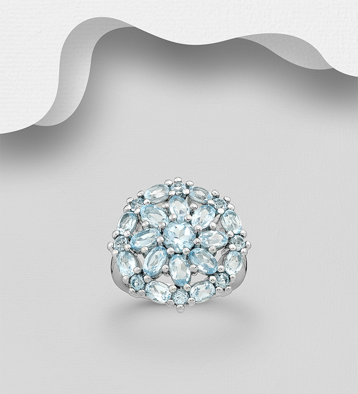 Wholesale 925 Sterling Silver Ring, Decorated with Sky-Blue Topaz - SKU #1181-4759A