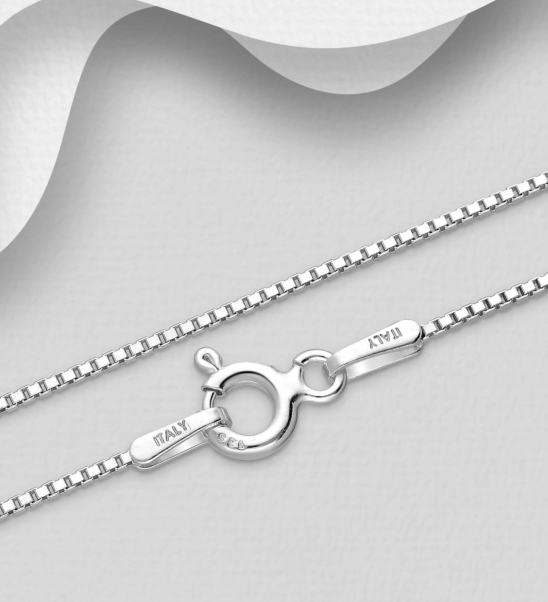 Italian Delight - Wholesale 925 Sterling Silver Box (Venetian) Chain, 0.8 mm Wide, Made in Italy. - SKU #1068-2048