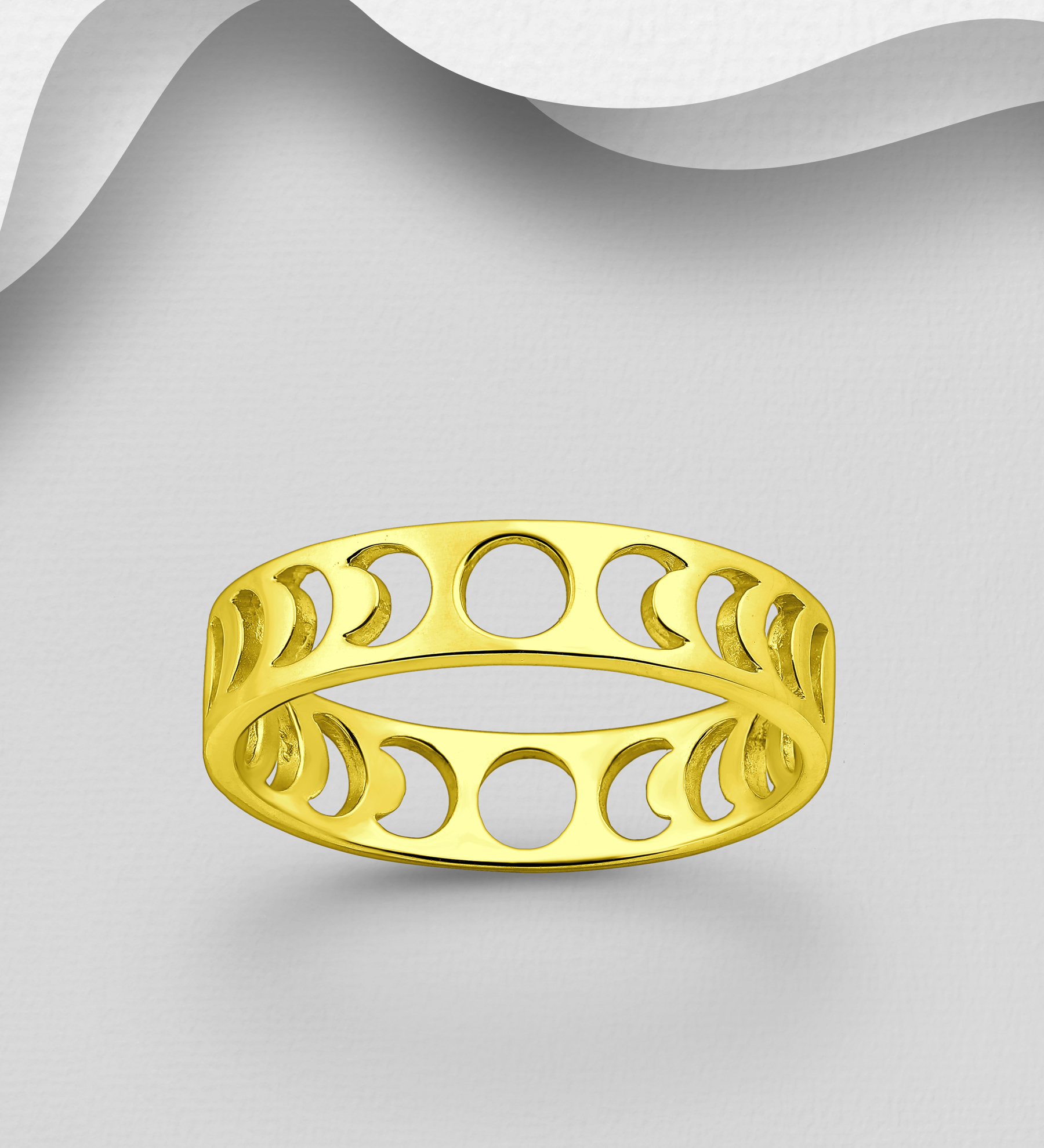Wholesale 925 Sterling Silver Lunar Phases Ring, Plated with 1 Micron 18K Yellow Gold - SKU #1535-1382