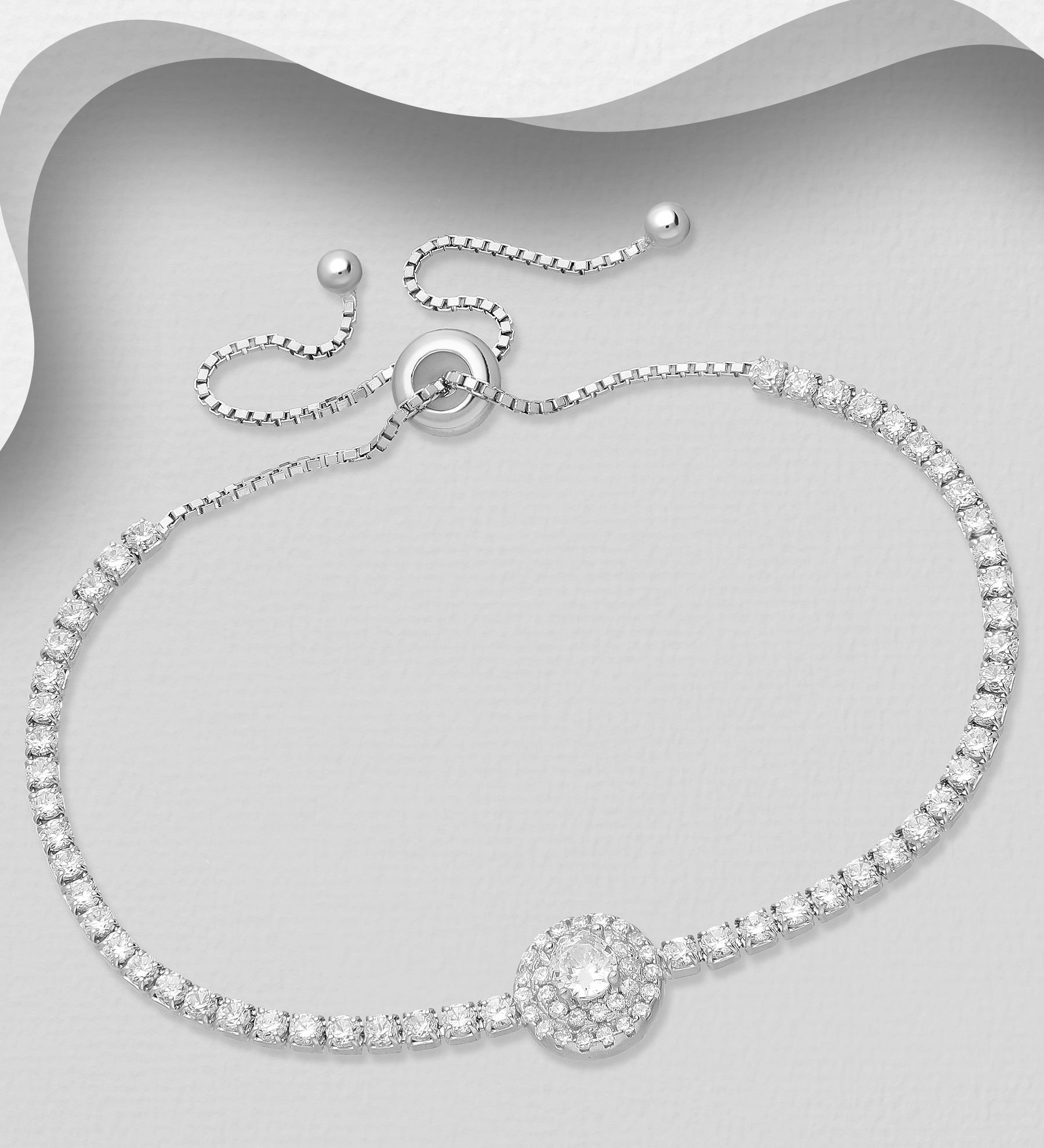 Wholesale 925 Sterling Silver Adjustable Bracelet, Decorated with CZ Simulated Diamonds - SKU #701-27759