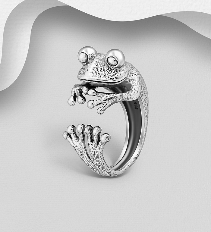 Wholesale 925 Sterling Silver Adjustable Oxidized Frog Ring - SKU #706-35699