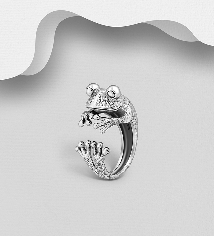 Wholesale 925 Sterling Silver Adjustable Oxidized Frog Ring - SKU #706-35699