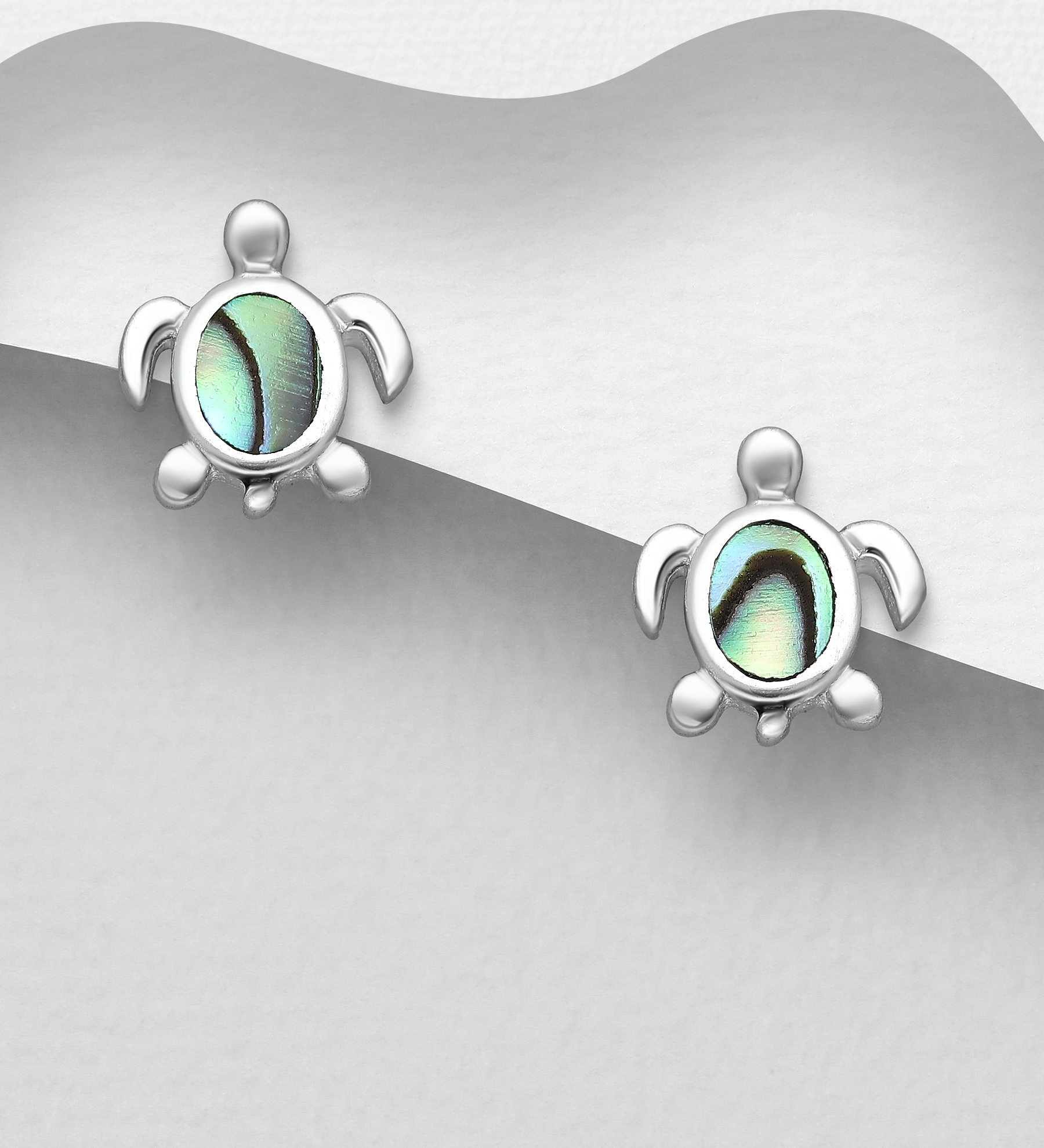 Wholesale 925 Sterling Silver Turtle Push-Back Earrings, Decorated with Shell - SKU #789-4315