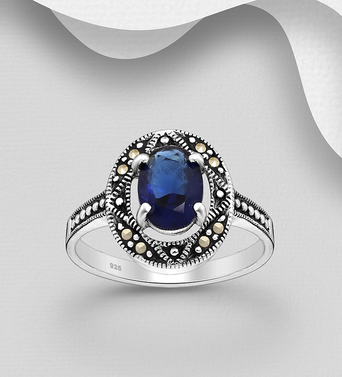 Wholesale 925 Sterling Silver Ring, Decorated with CZ Simulated Diamonds and Marcasite - SKU #565-7053