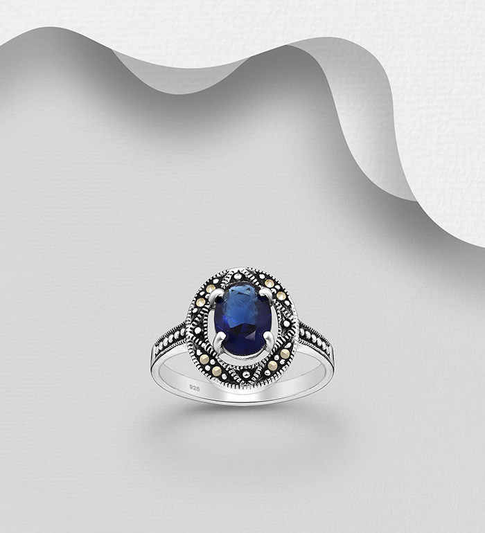 Wholesale 925 Sterling Silver Ring, Decorated with CZ Simulated Diamonds and Marcasite - SKU #565-7053