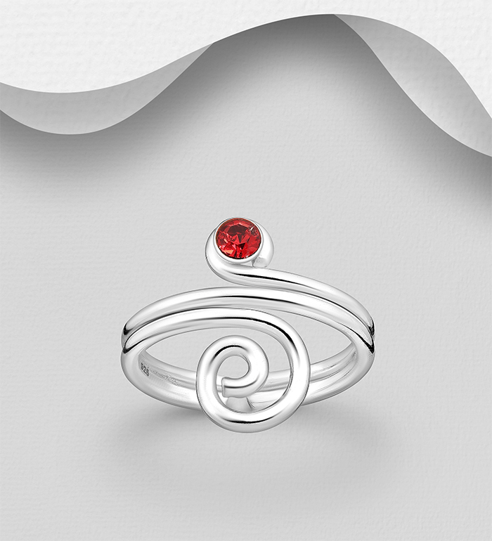 Wholesale 925 Sterling Silver Swirl Toe Ring, Decorated with Crystal Glass - SKU #792-1221