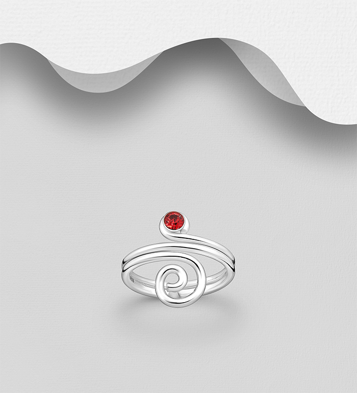 Wholesale 925 Sterling Silver Swirl Toe Ring, Decorated with Crystal Glass - SKU #792-1221