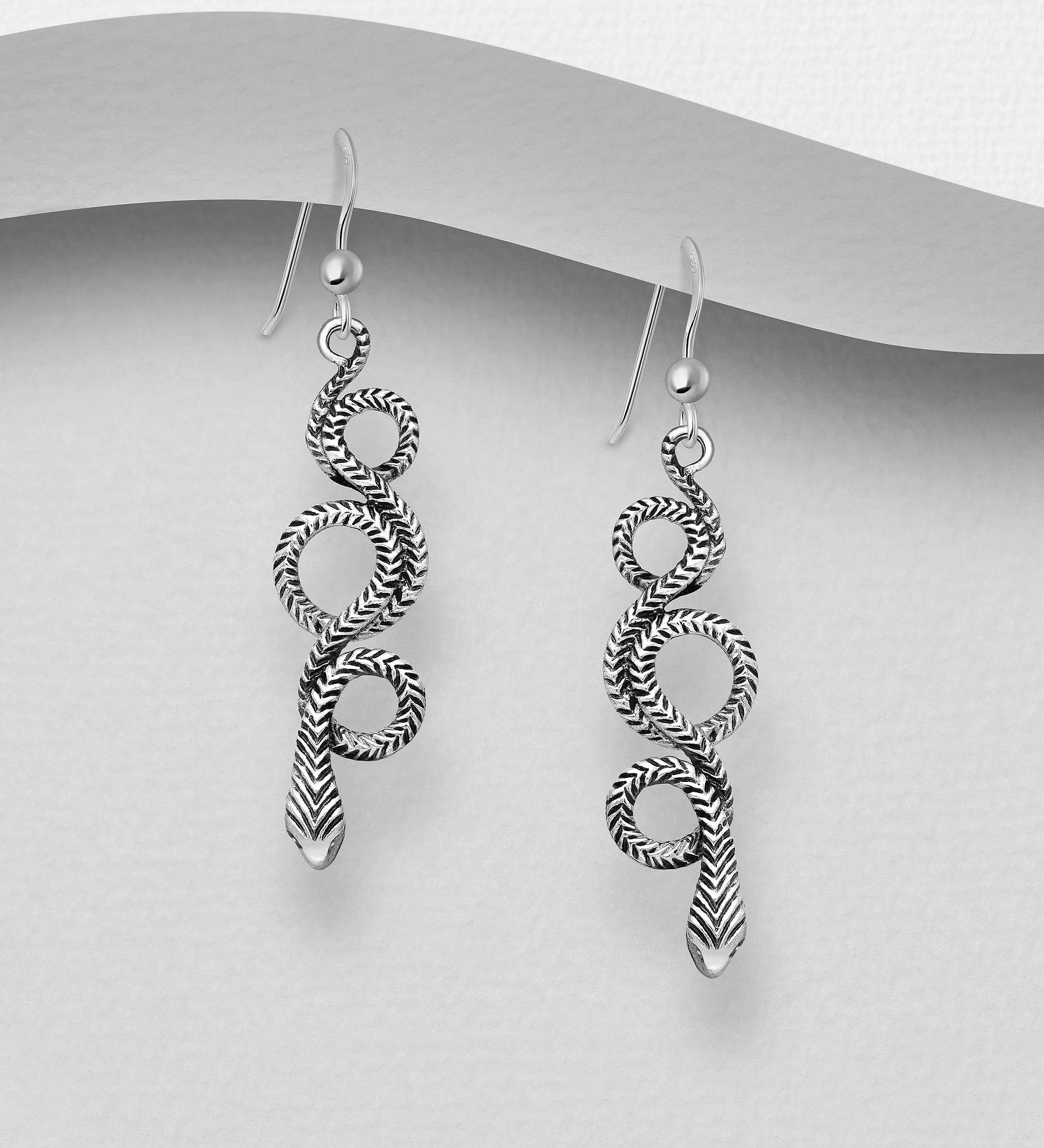 Wholesale 925 Sterling Silver Oxidized Snake Hook Earrings - SKU #706-35746