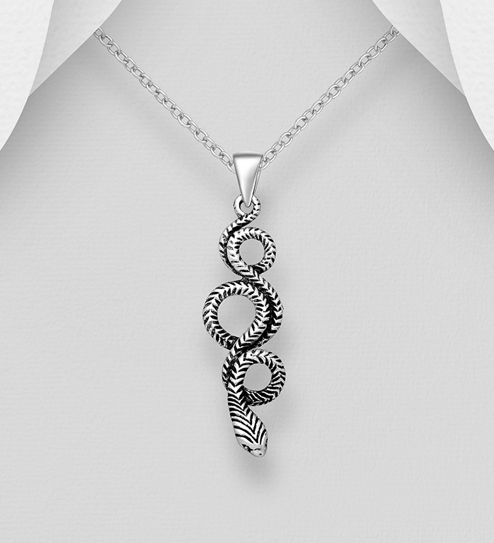 Wholesale 925 Sterling Silver Oxidized Snake Pendant - SKU #706-35753