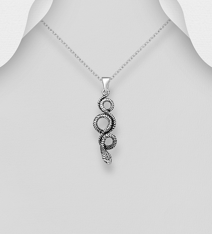 Wholesale 925 Sterling Silver Oxidized Snake Pendant - SKU #706-35753