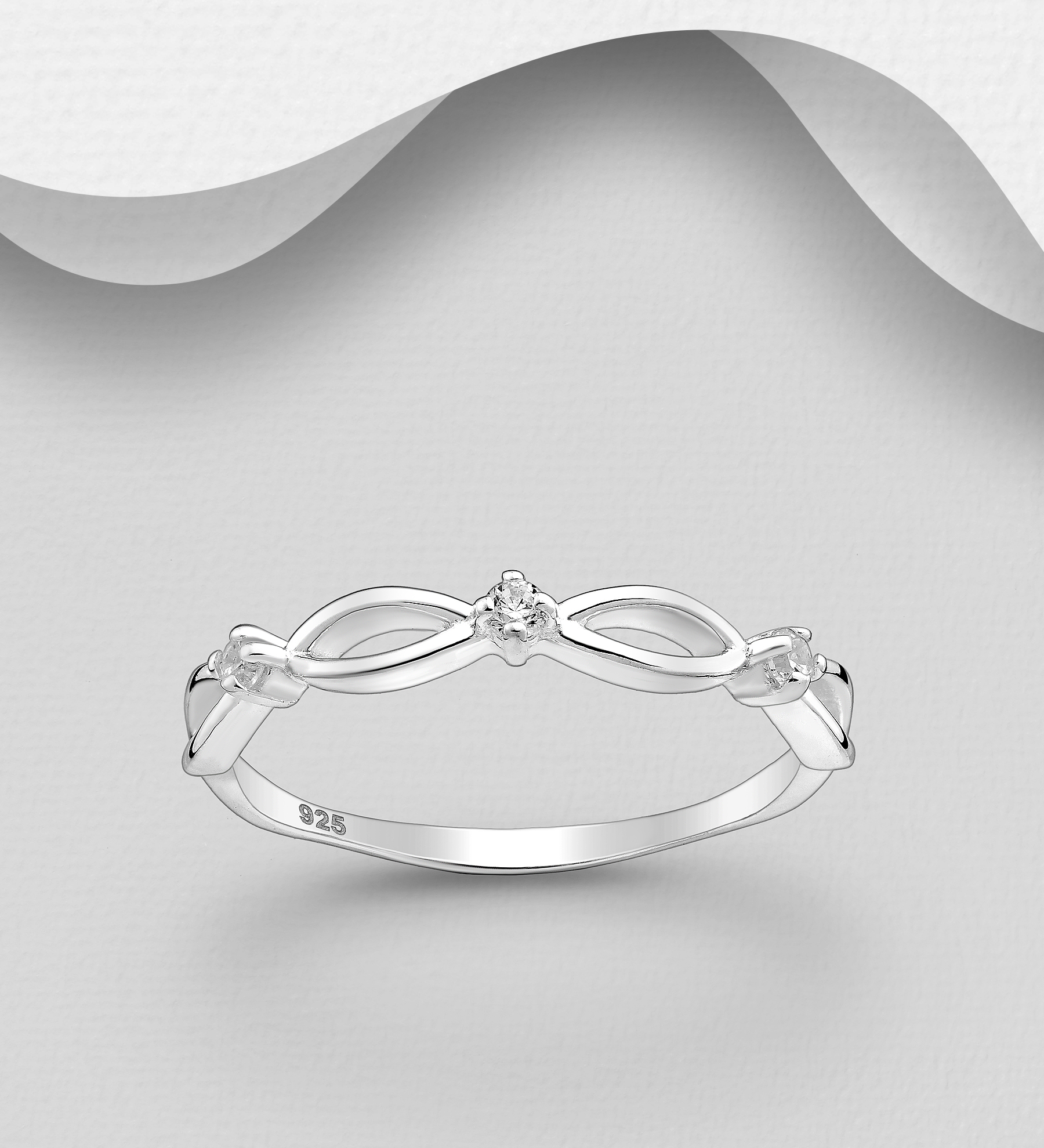 Wholesale 925 Sterling Silver Ring, Decorated with CZ Simulated Diamonds - SKU #1063-4033