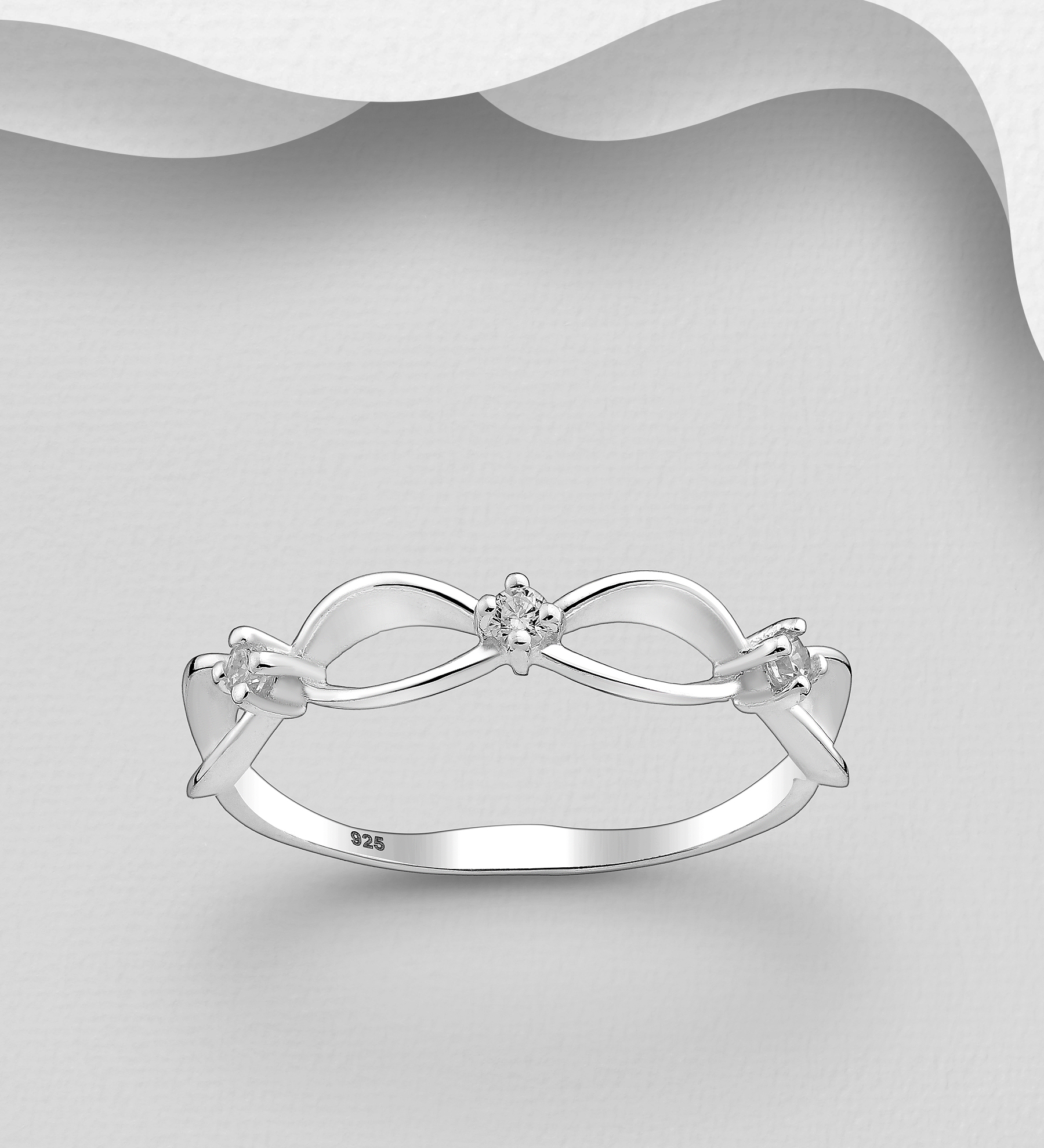 Wholesale 925 Sterling Silver Ring, Decorated with CZ Simulated Diamonds - SKU #1063-4035