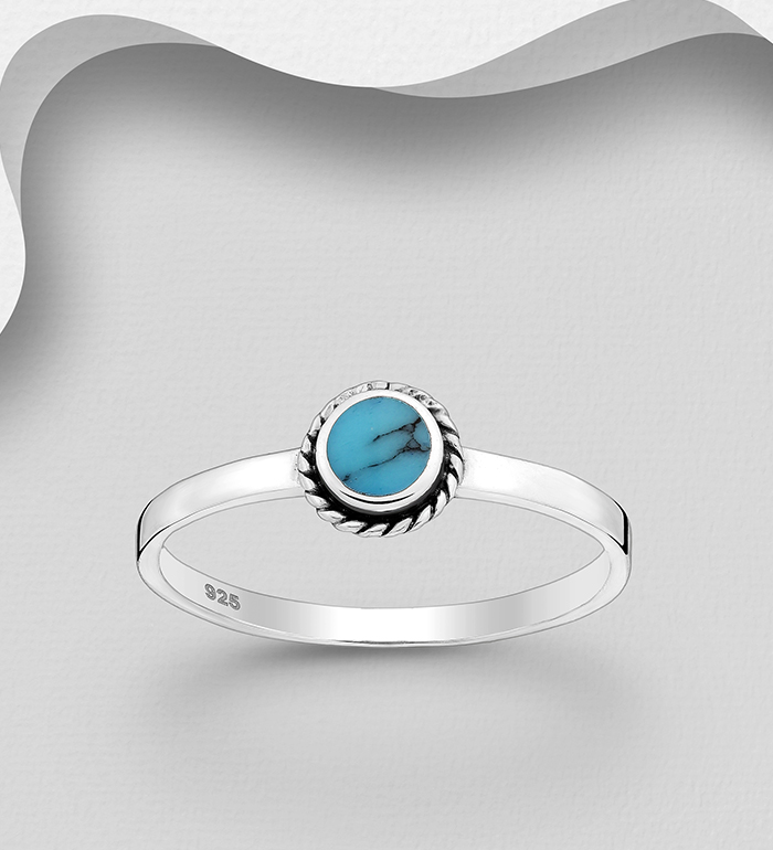 Wholesale 925 Sterling Silver Oxidized Ring, Decorated with Resin - SKU #781-7328