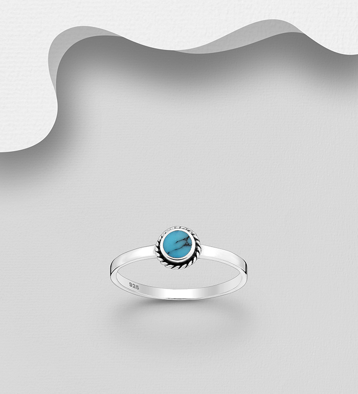 Wholesale 925 Sterling Silver Oxidized Ring, Decorated with Resin - SKU #781-7328