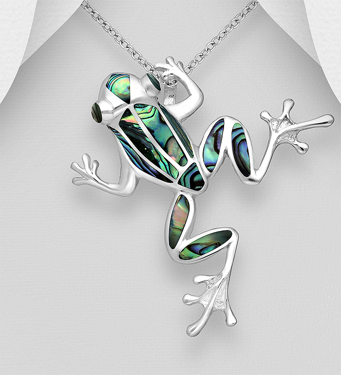 Wholesale 925 Sterling Silver Frog Pendant and Brooch, Decorated with Shell - SKU #789-4342