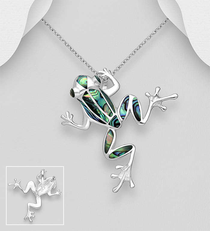 Wholesale 925 Sterling Silver Frog Pendant and Brooch, Decorated with Shell - SKU #789-4342