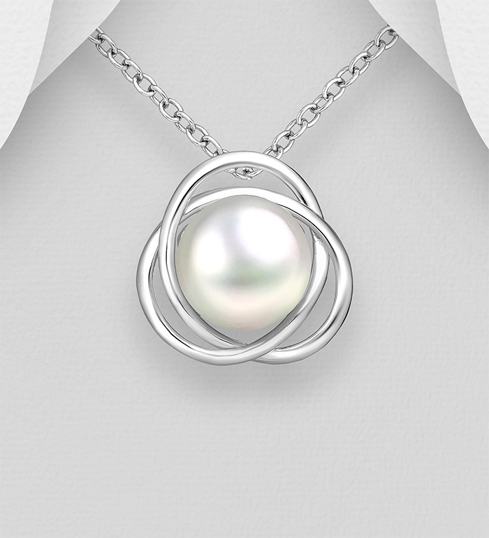 Wholesale 925 Sterling Silver Celtic Pendant, Decorated with Freshwater Pearl - SKU #382-6079