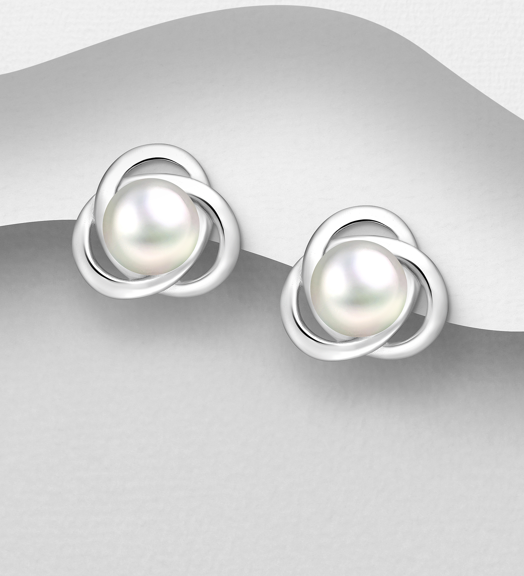 Wholesale 925 Sterling Silver Celtic Push-Back Earrings, Decorated with Freshwater Pearls - SKU #382-6080
