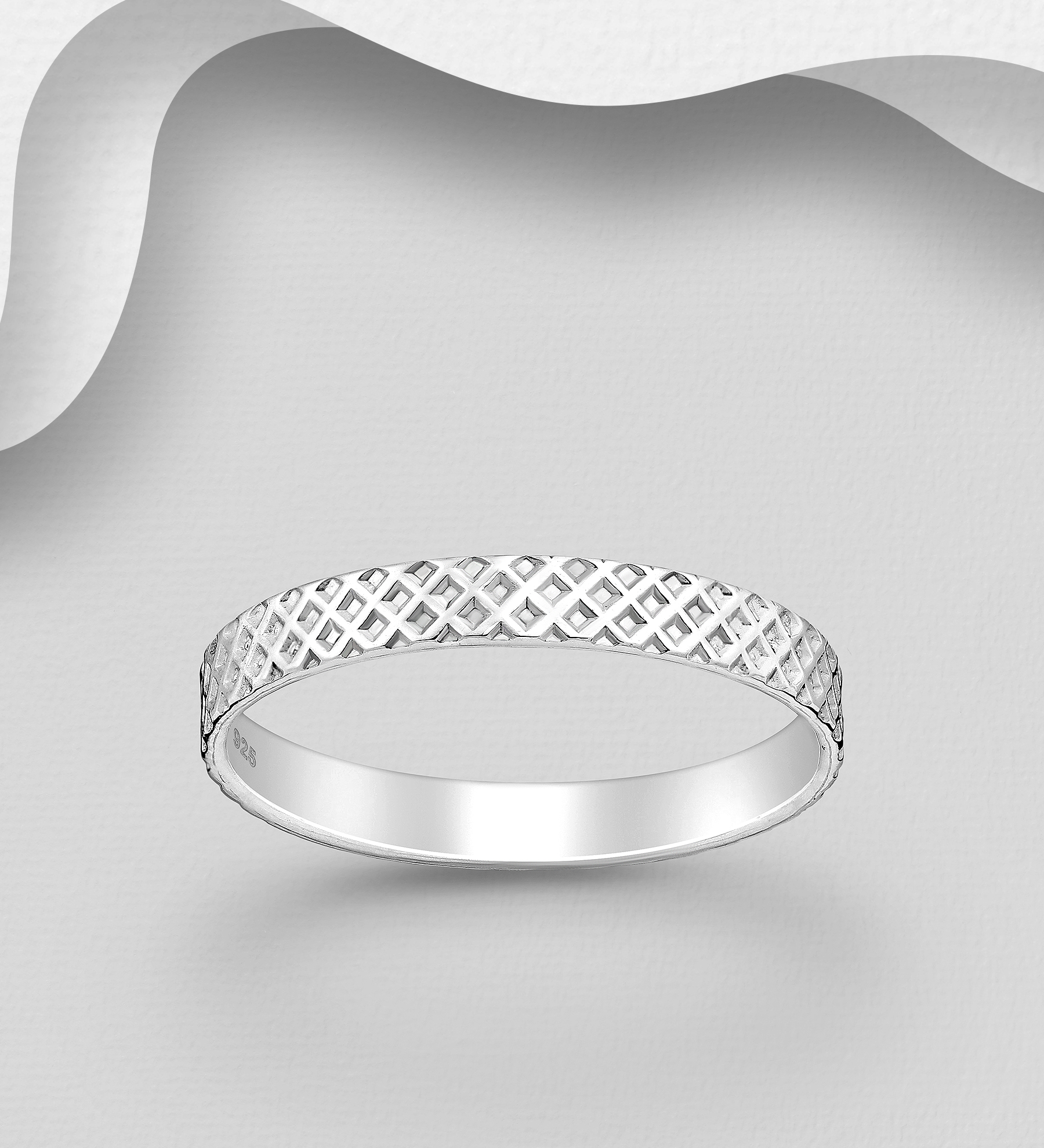 Wholesale 925 Sterling Silver Band Ring, Featuring Textured Pattern Design, 3 mm Wide. - SKU #706-35793