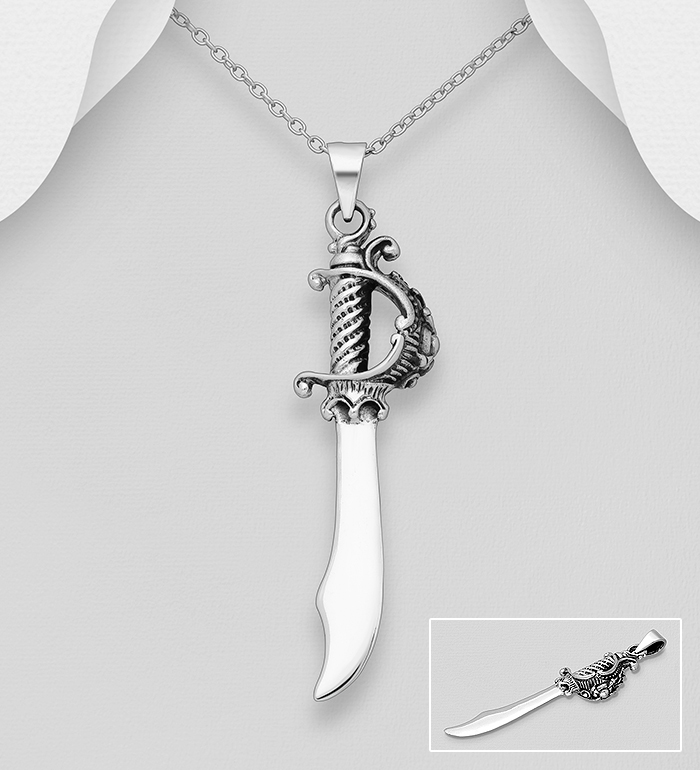 Wholesale 925 Sterling Silver Oxidized Pirate Sword Pendant - SKU #1563-1070