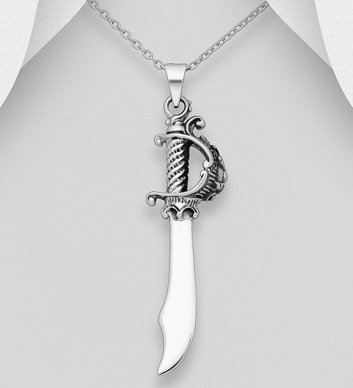 Wholesale 925 Sterling Silver Oxidized Pirate Sword Pendant - SKU #1563-1070