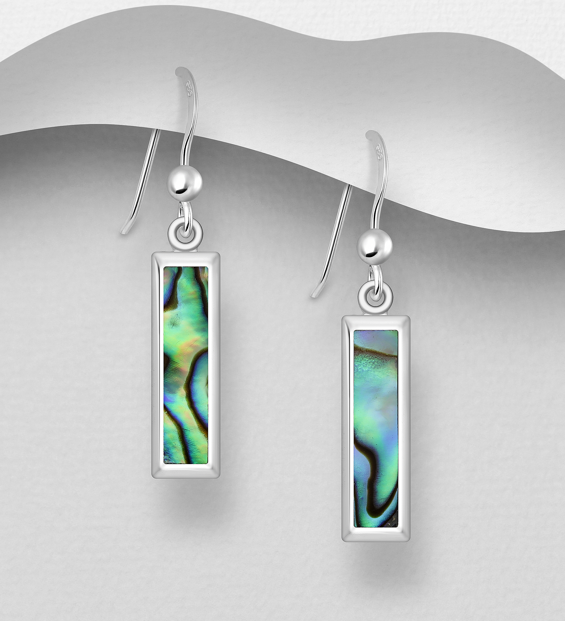 Wholesale 925 Sterling Silver Rectangle Hook Earrings, Decorated with Shell - SKU #789-4357