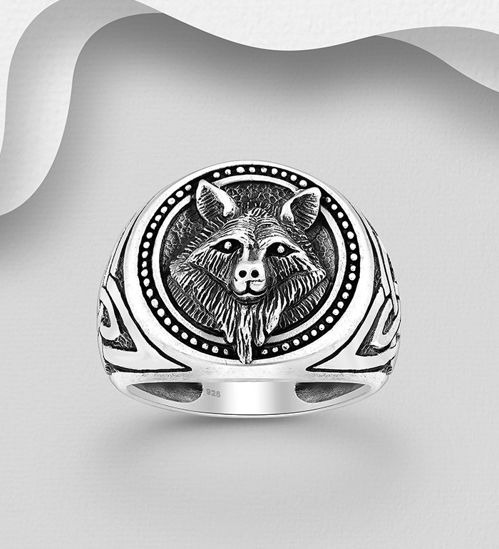 Wholesale 925 Sterling Silver Oxidized Celtic Wolf Ring - SKU #1563-1078