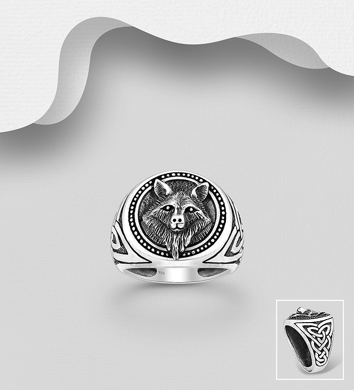 Wholesale 925 Sterling Silver Oxidized Celtic Wolf Ring - SKU #1563-1078