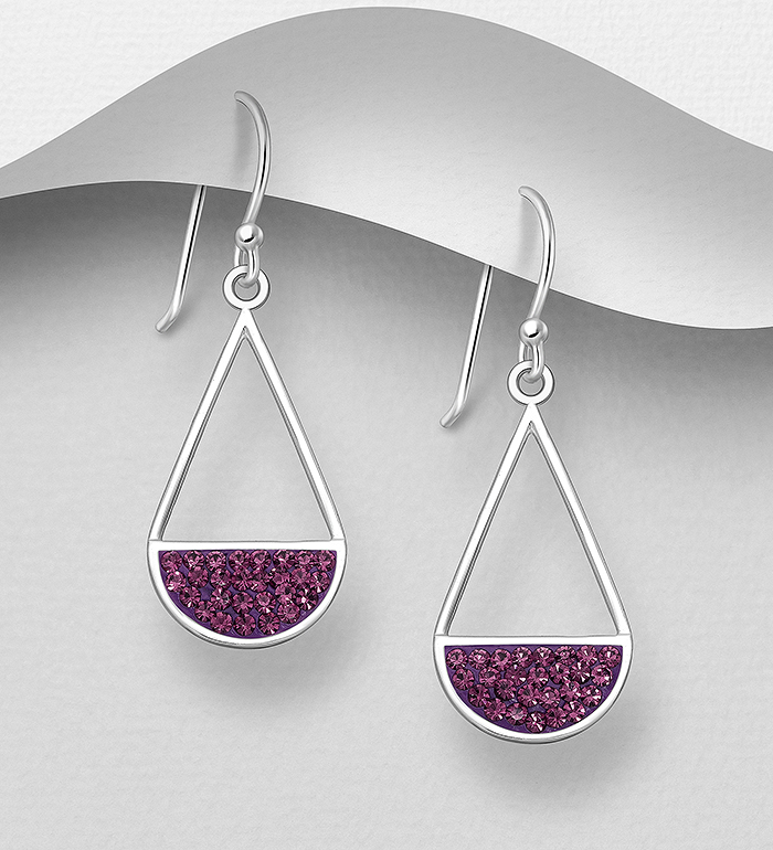 Wholesale 925 Sterling Silver Droplet Hook Earrings, Decorated with Crystal Glass - SKU #578-2839