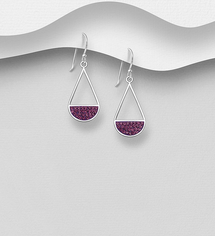 Wholesale 925 Sterling Silver Droplet Hook Earrings, Decorated with Crystal Glass - SKU #578-2839