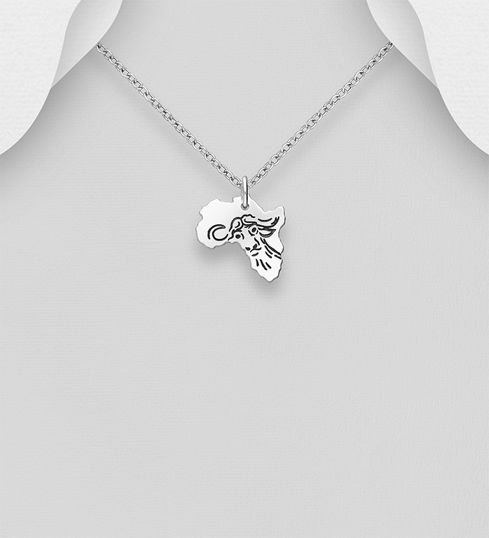 Wholesale 925 Sterling Silver Oxidized
Africa Map Pendant, Featuring Engraved Buffalo - SKU #1063-2261A