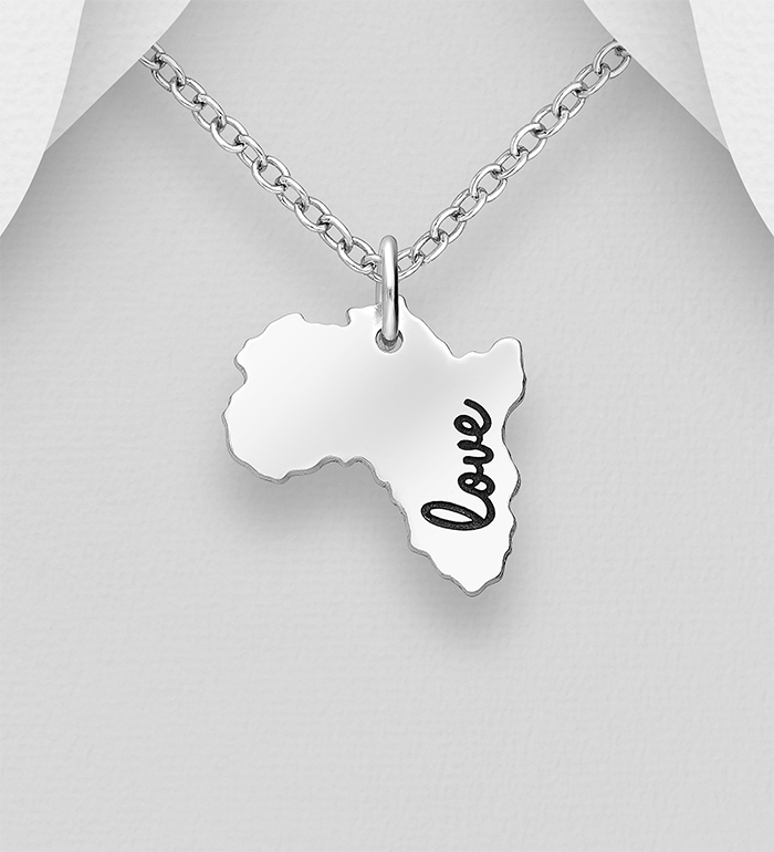 Wholesale 925 Sterling Silver Oxidized
Africa Map Pendant with Love Engraved - SKU #1063-2256A