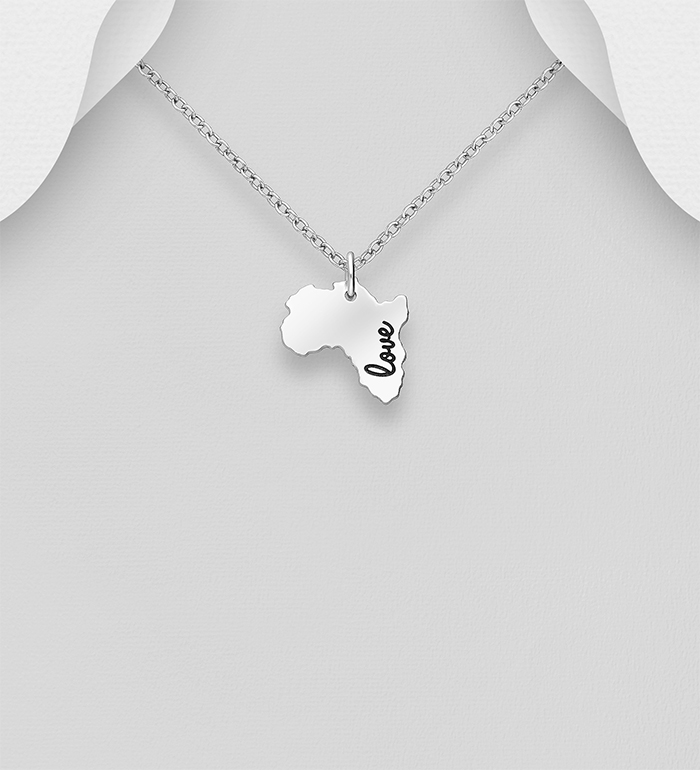 Wholesale 925 Sterling Silver Oxidized
Africa Map Pendant with Love Engraved - SKU #1063-2256A