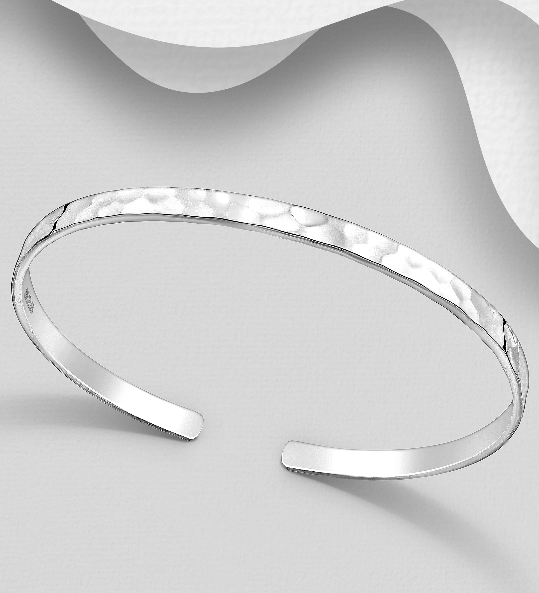 Wholesale 925 Sterling Silver Hammered Cuff - SKU #706-36015