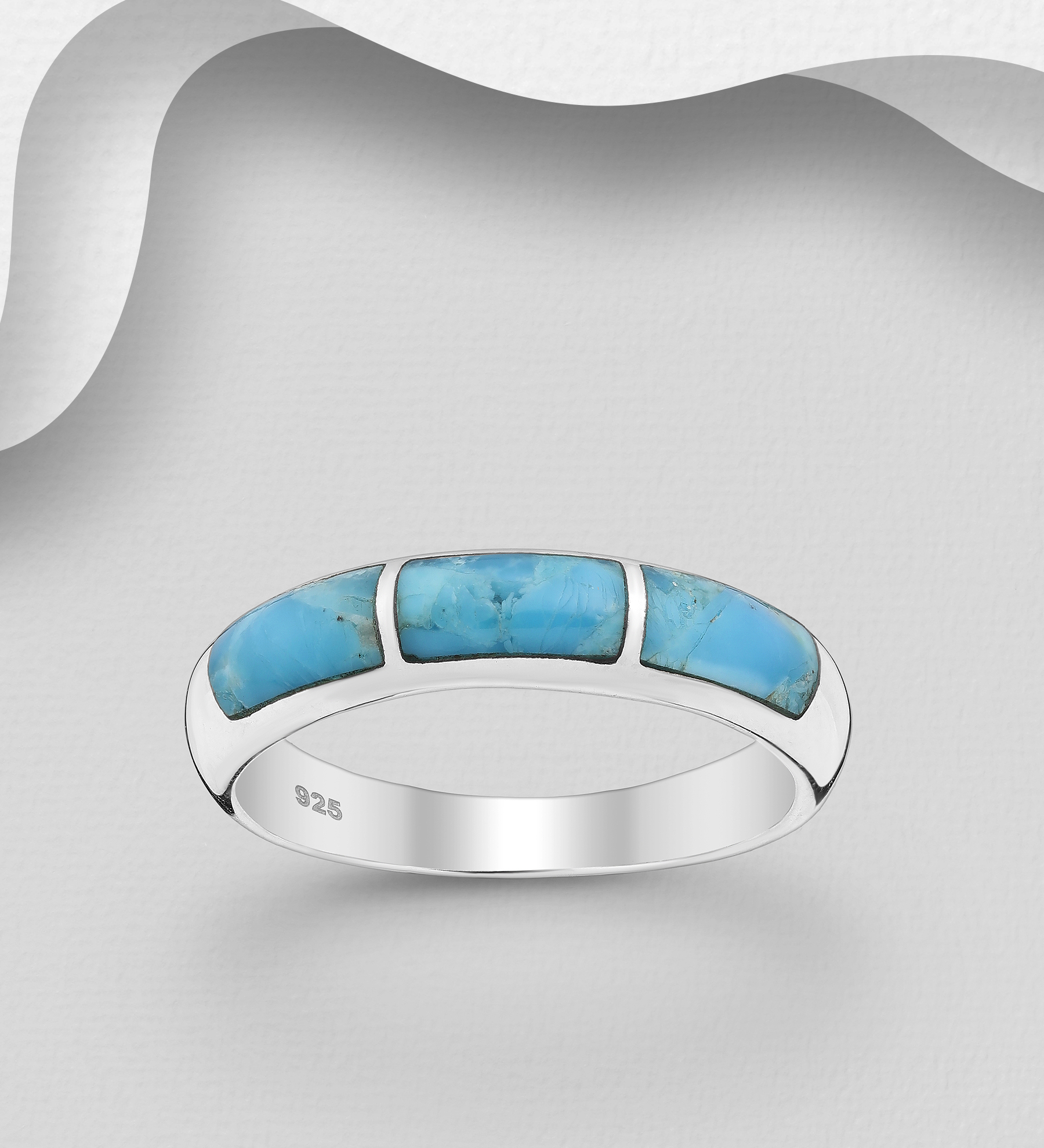 FAH 925 - Wholesale 925 Sterling Silver Ring, Decorated with Reconstructed Turquoise - SKU #1854-404