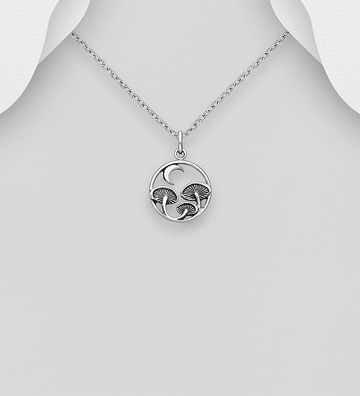 Wholesale 925 Sterling Silver Oxidized Mushroom and Moon Pendant - SKU #706-36056