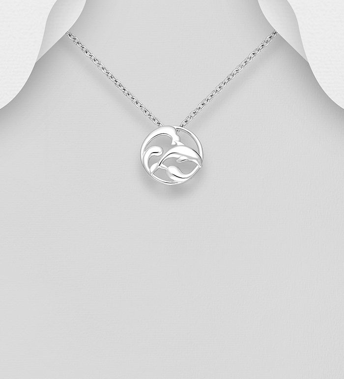Wholesale 925 Sterling Silver Dolphin and Wave Pendant - SKU #1063-4075
