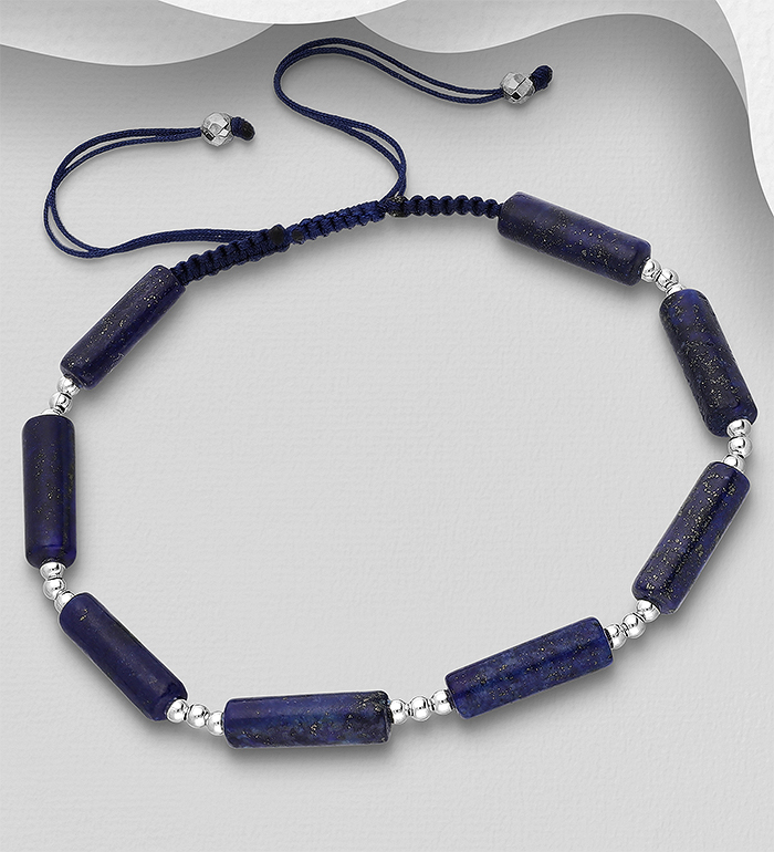 Wholesale 925 Sterling Silver Adjustable Bracelet, Beaded with Various Gemstone Beads - SKU #781-7405