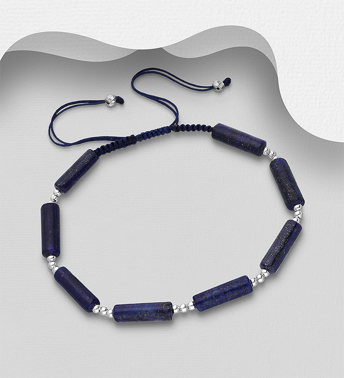 Wholesale 925 Sterling Silver Adjustable Bracelet, Beaded with Various Gemstone Beads - SKU #781-7405
