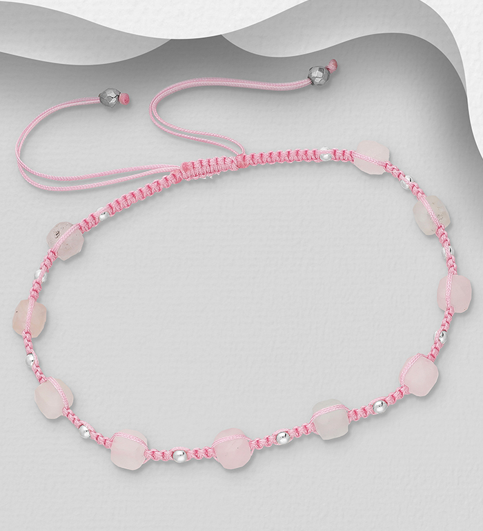 Wholesale 925 Sterling Silver Adjustable Bracelet, Beaded with Various Gemstone Beads, Stone Shape and Size Will Vary - SKU #781-7407