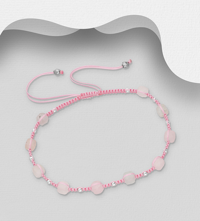 Wholesale 925 Sterling Silver Adjustable Bracelet, Beaded with Various Gemstone Beads, Stone Shape and Size Will Vary - SKU #781-7407