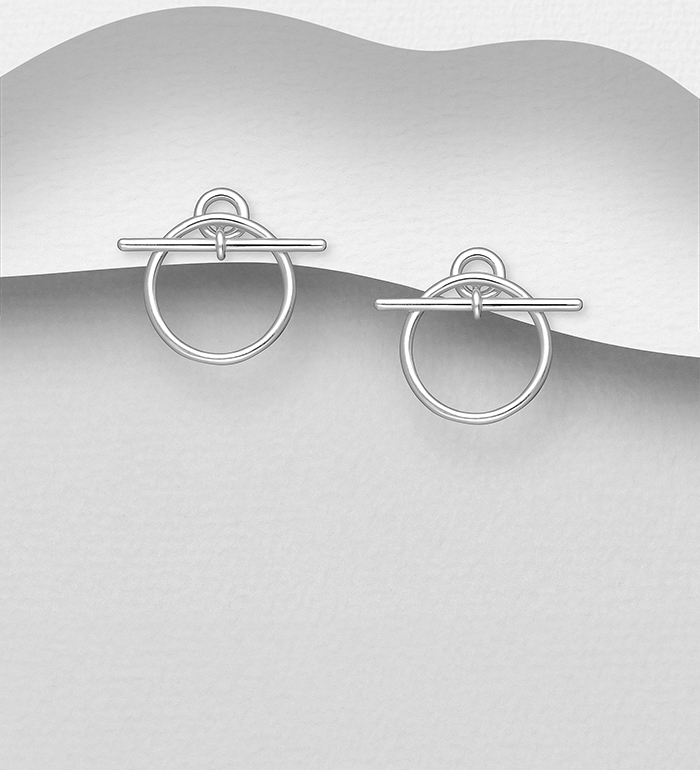 Wholesale 925 Sterling Silver Bar and Circle Push-Back Earrings - SKU #1063-4086