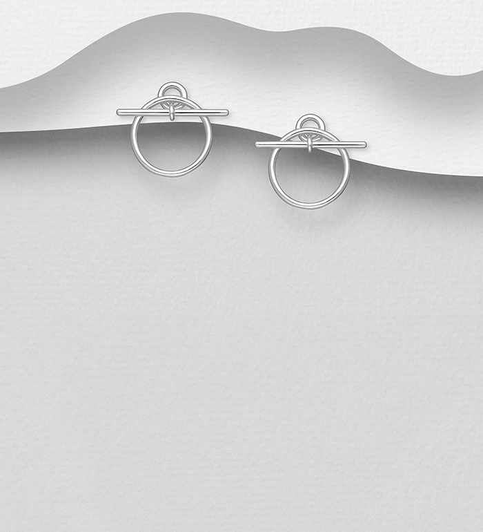 Wholesale 925 Sterling Silver Bar and Circle Push-Back Earrings - SKU #1063-4086