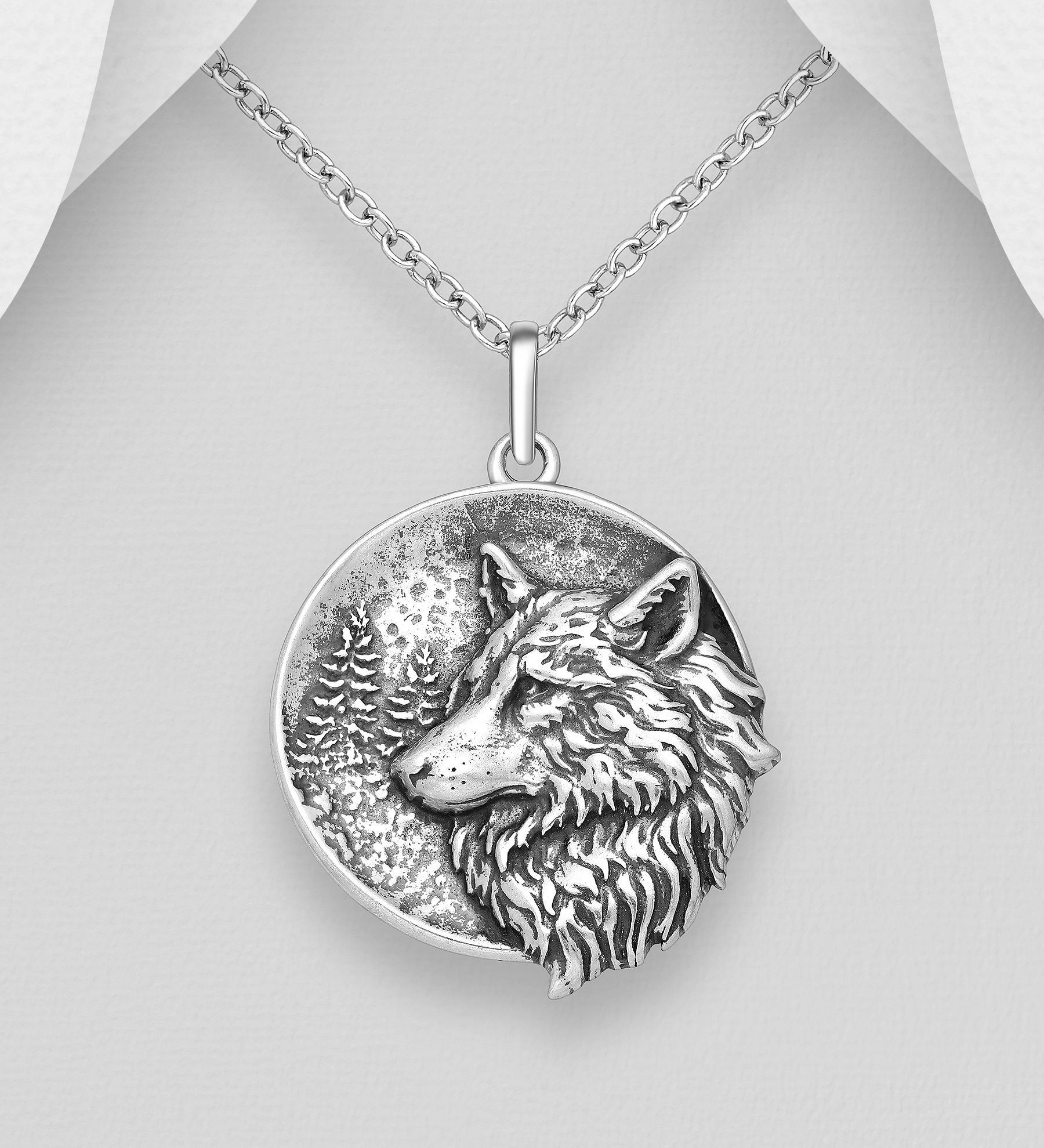 Wholesale 925 Sterling Silver Oxidized Wolf Pendant - SKU #1063-4094