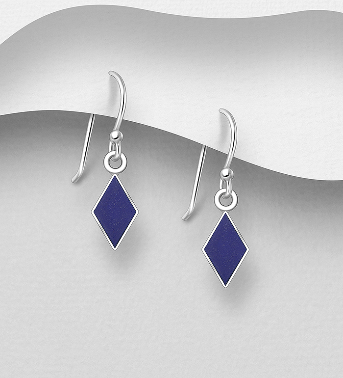 Wholesale 925 Sterling Silver Rhombus Hook, Earrings Decorated with Resin - SKU #781-7440