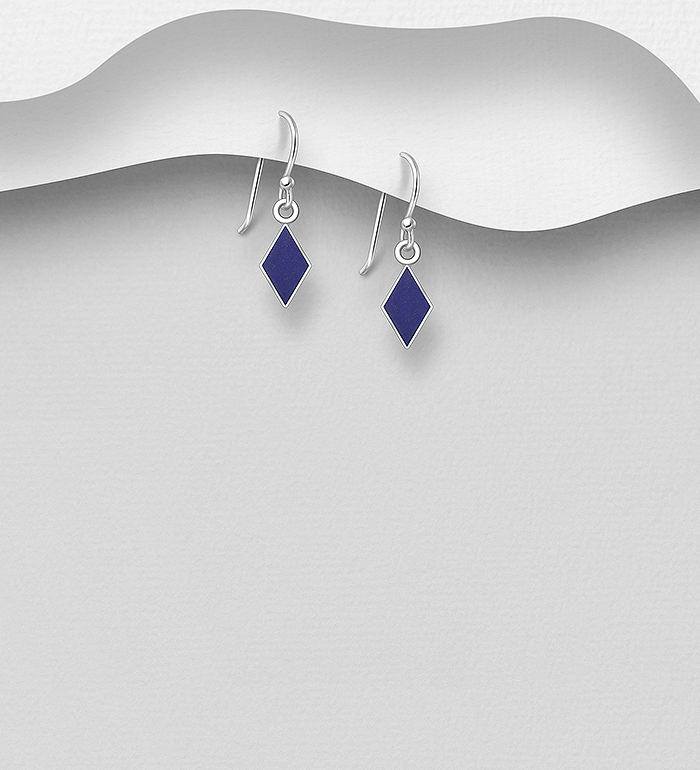 Wholesale 925 Sterling Silver Rhombus Hook, Earrings Decorated with Resin - SKU #781-7440