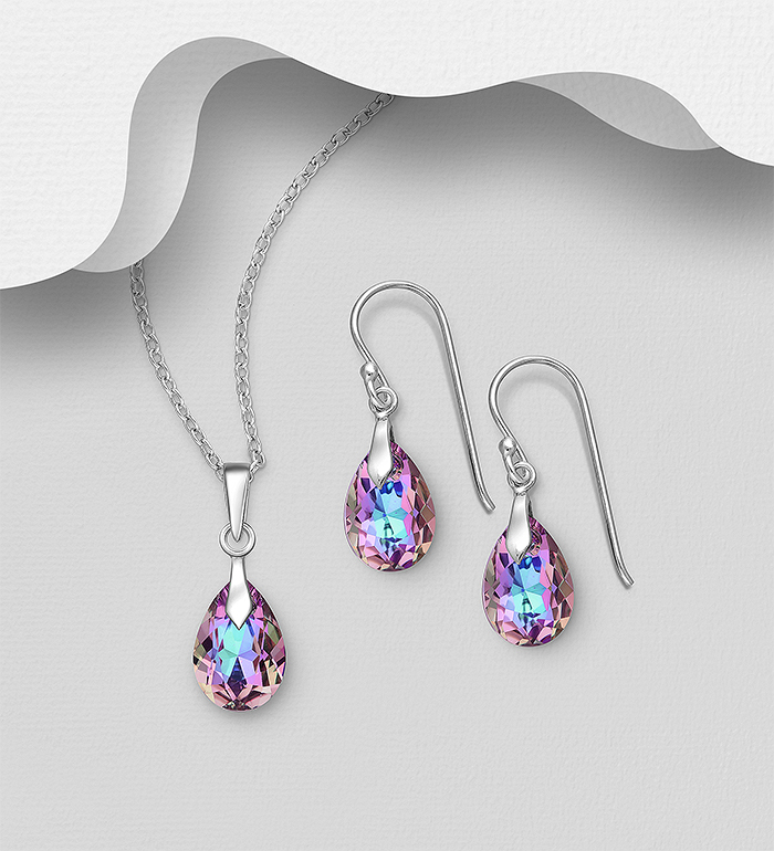 Sparkle by 7K - Wholesale 925 Sterling Silver Hook Earrings and Pendant Jewelry Set, Decorated with Fine Austrian Crystal - SKU #1583-604