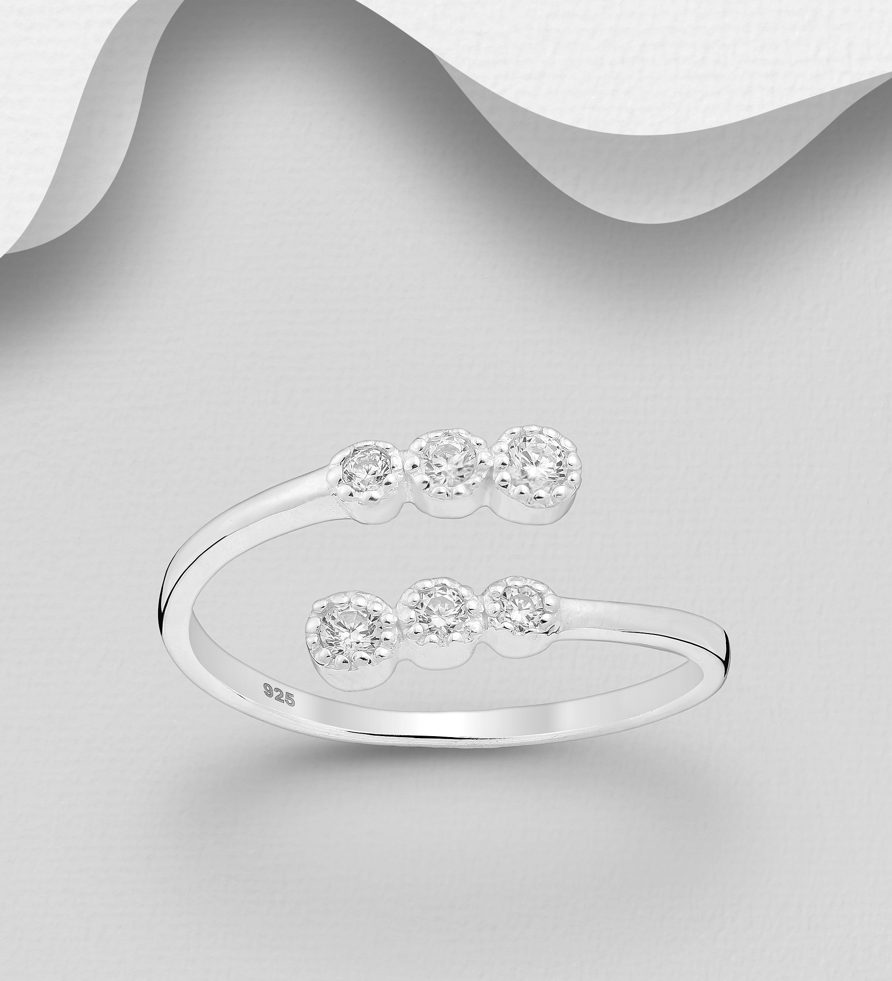 Wholesale 925 Sterling Silver Adjustable Ring, Decorated with CZ Simulated Diamonds - SKU #701-28273